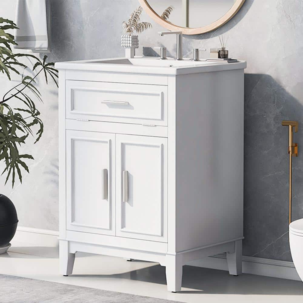 24 in. W x 18 in. D x 35 in. H Single Sink Freestanding Bath Vanity in Whit