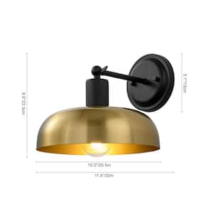 Sublime 1 Light Antique Brass and Matte Black Industrial Adjustable Arm Half-Dome Wall Sconce for Bedrooms, Hallways