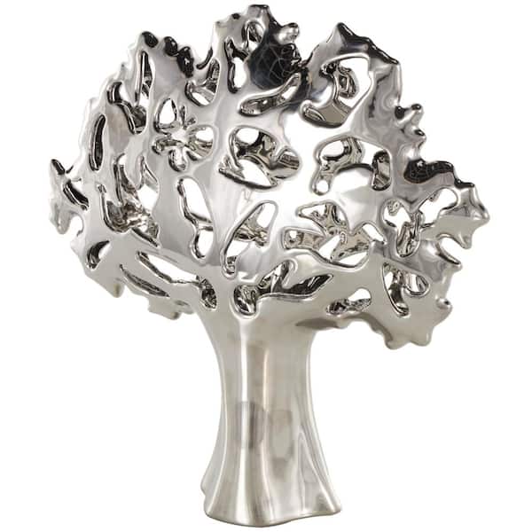 Litton Lane Silver 15 in. x 16 in. Ceramic Glossy Tree Sculpture with Abstract Cutouts