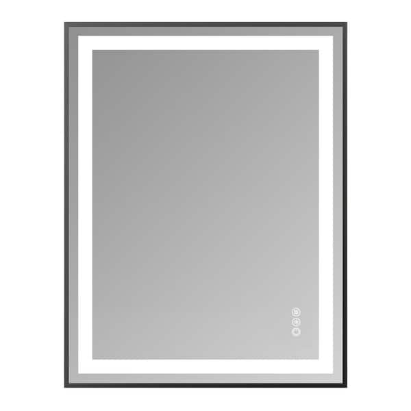 28 in. W x 36 in. H Rectangle Framed LED Anti-Fog Wall Bathroom Vanity Mirror in Black