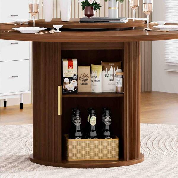 Boyel Living Walnut Wood 55.1 in. Pedestal Base Dining Table Seats