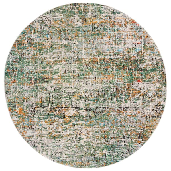 SAFAVIEH Madison Green/Turquoise 3 ft. x 3 ft. Abstract Gradient Round Area Rug