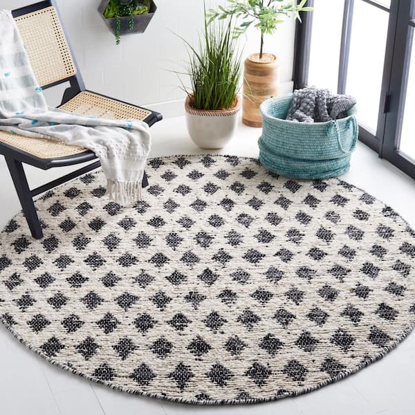 Natura 6 ft. x 6 ft. Beige/Black Diamond Marle Round Area Rug