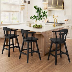 OrangeOne Wendell 37.4 in. Black Solid Wood Barstool Swivel Bar