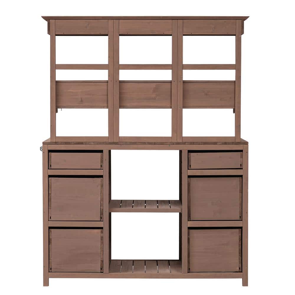 281 Gal Brown Wood Garden Outdoor Storage Bench Table, Rustic Sleek Design 