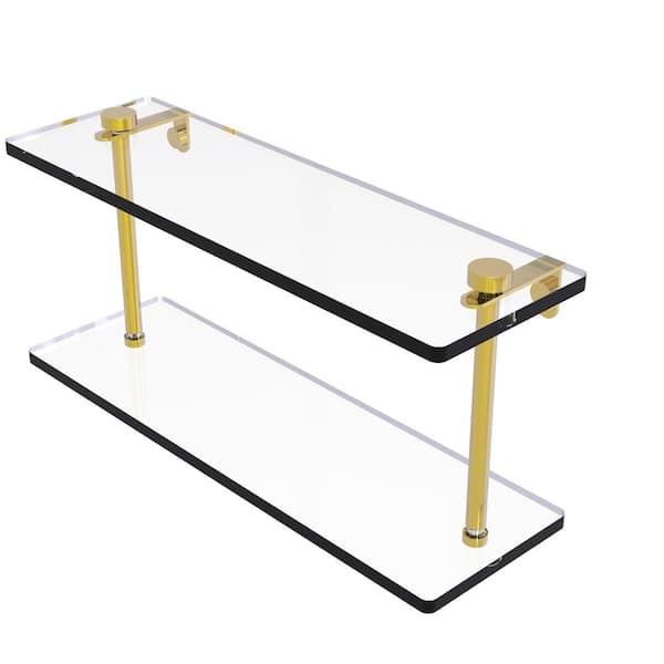Allied Brass 16 in. x 5 in. x 8 in. 2 Tiered Unlacquered Brass Glass Shelf