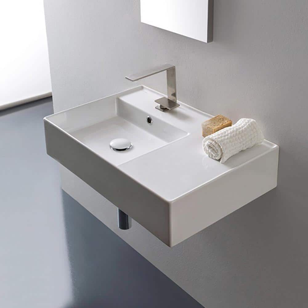 Teorema White Ceramic Rectangular Wall-Mount Vessel Sink