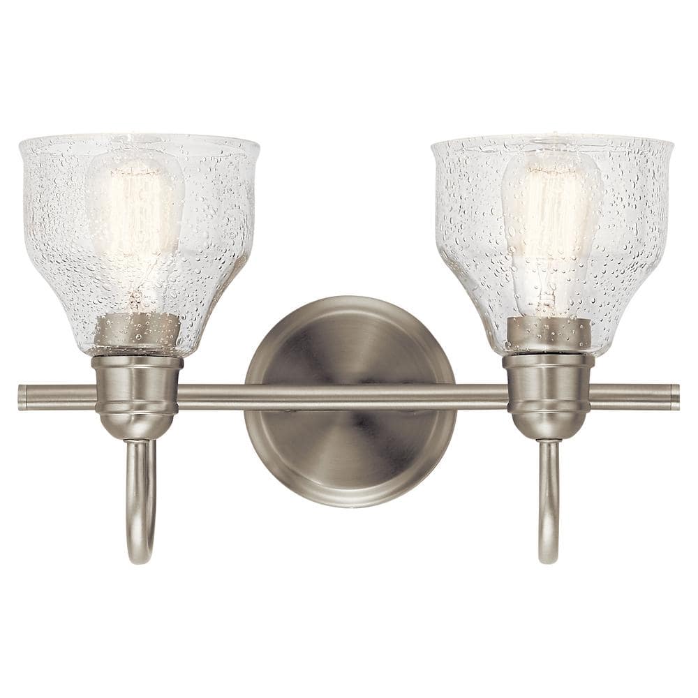 Avery Transitional 2-Light Vanity in Brushed Nickel with Clear Seeded Glass