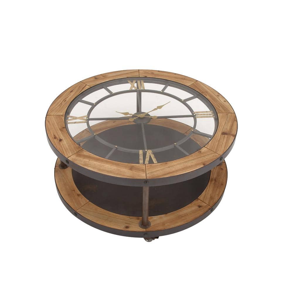 Timeless 40" Industrial Round Coffee Table with Clock Top and Metal Frame