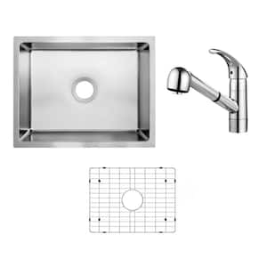 23 in. Tiny Radius Undermount Single Bowl 18-Gauge Stainless Steel Kitchen Sink with Pull-Out Polished Chrome Faucet