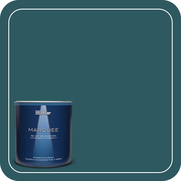 BEHR MARQUEE 1 qt. #QE-47 Petro Blue Satin Enamel Interior Paint & Primer