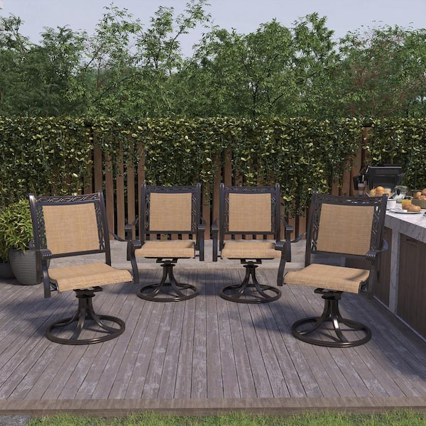 Clihome Aluminum Frame Swivel Sling Outdoor Patio Dining Chairs Set of 4