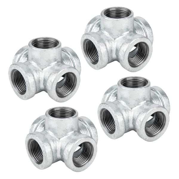 PIPE DECOR 3/4 in. 5-Way Galvanized Iron Cross with Side Outlet Fitting (4-Pack)