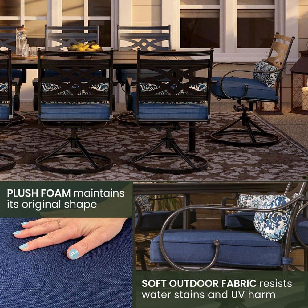 Montclair Navy Blue 9-Piece Steel Outdoor Dining Set with Swivel Rockers