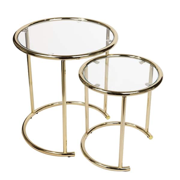 Danya B Gold Nested Round End Tables With Clear Glass Set Of 2 Ha15904cl Danya B Gold Nested Round End Tables, Round Nesting Tables Glass