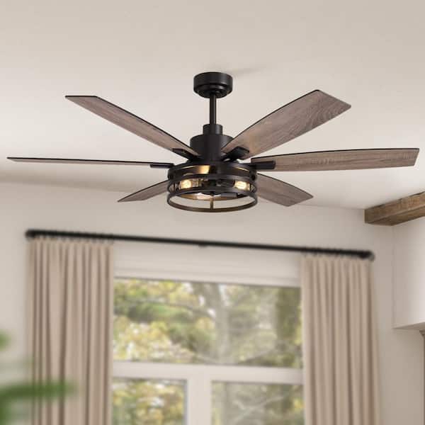 60 in. Indoor Farmhouse Matte Black Layered Caged Ceiling Fan with Light Kit, Reversible Blades and Remote Included