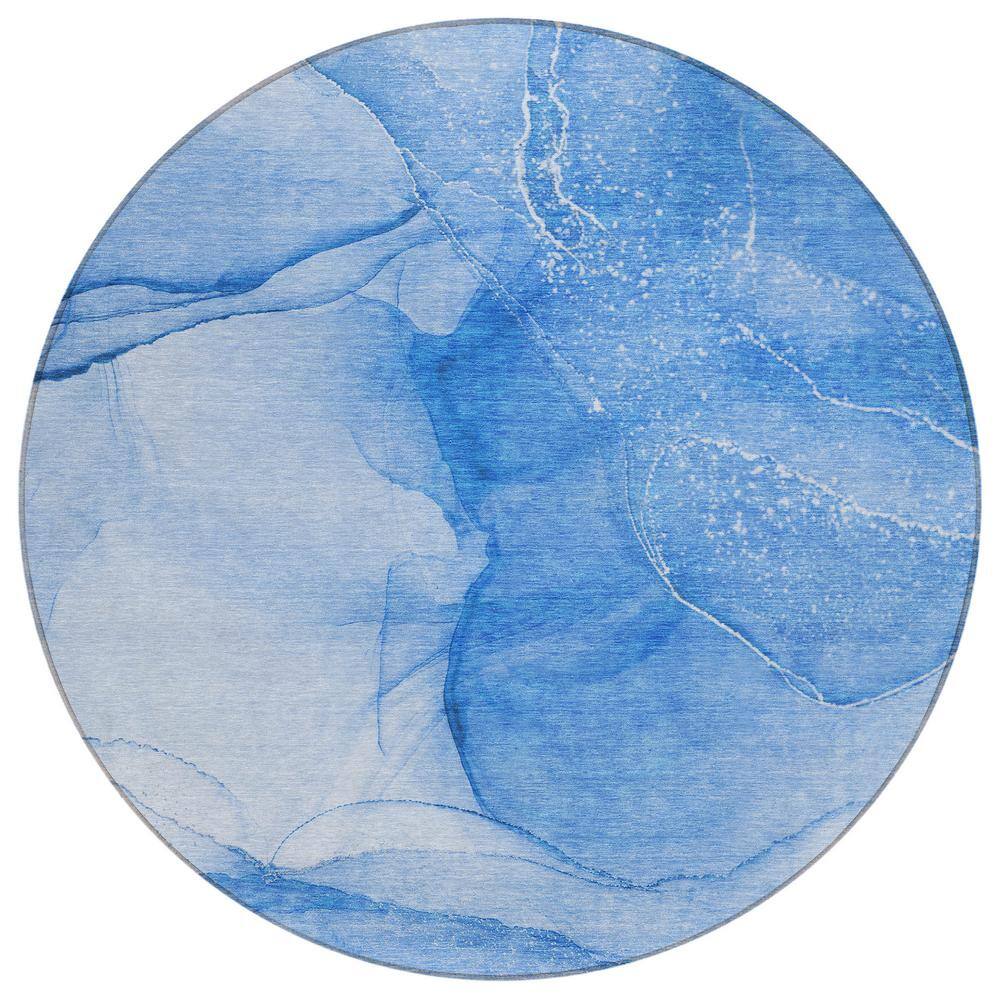 Chantille ACN507 Blue 8 ft. x 8 ft. Round Machine Washable Indoor/Outdoor G