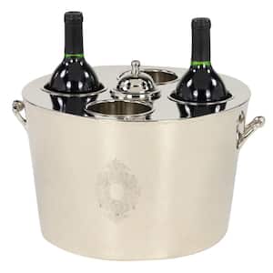 Traditional Large Oval Silver Metal Wine Bucket Bottle Cooler with Handles