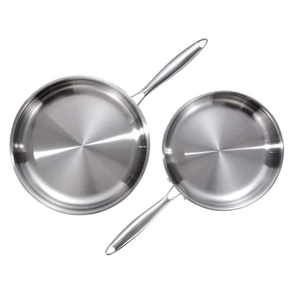 2-Piece Tri-Ply Stainless Steel Pan Set Silver Stay Cool Handle Induction Compatible Cookware Set with Skillets
