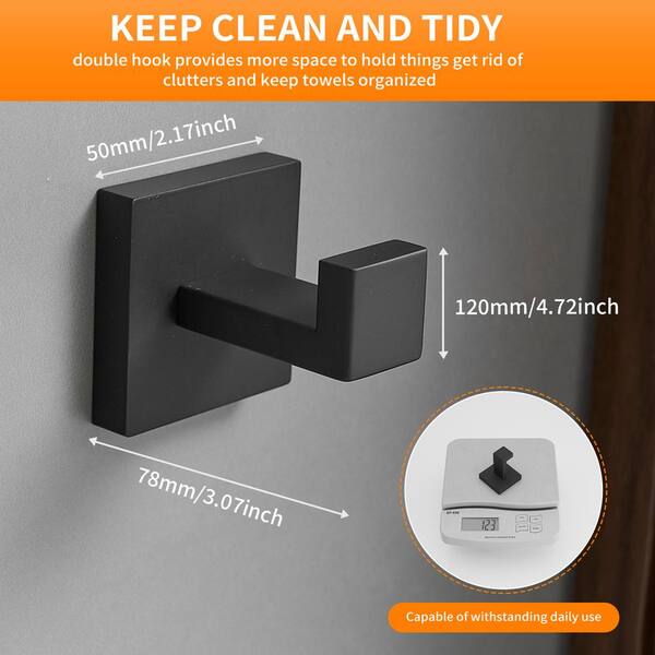 BWE Square Bathroom J-Hook Robe/Towel Hook in Stainless Steel