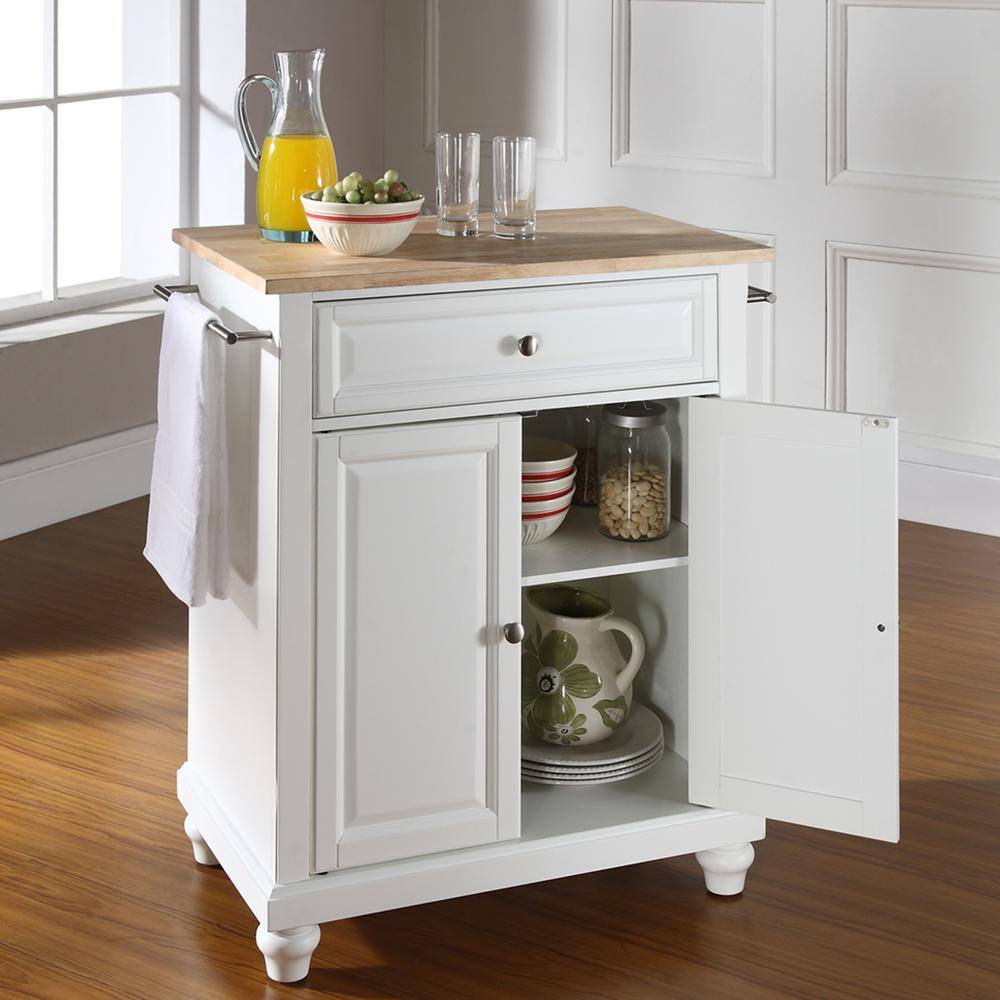 Cambridge 35" White Natural Wood Top Kitchen Island