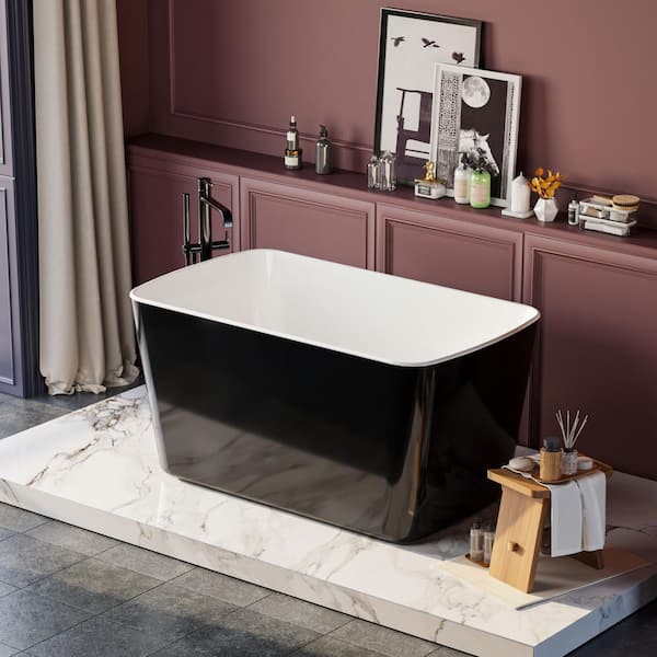 49 in. x 28 in. Acrylic Freestanding Soaking Bathtub in Gloss Black, Sit-In Design with Chrome Overflow and Drain