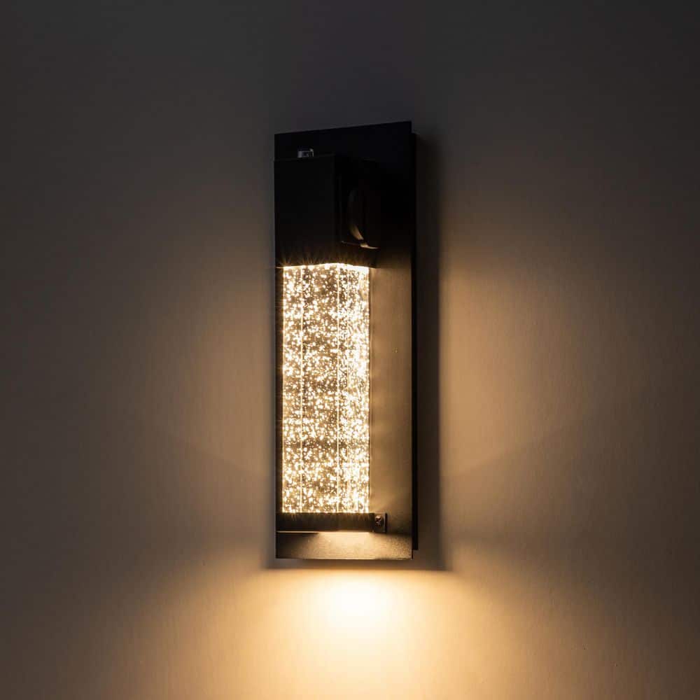 Matte Black Dusk to Dawn LED Outdoor Wall Light with Clear Bubble Glass, 2-Pack