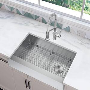 Zero Radius Farmhouse/Apron-Front 16G Stainless Steel 30 in. Single Bowl Kitchen Sink with Accessories