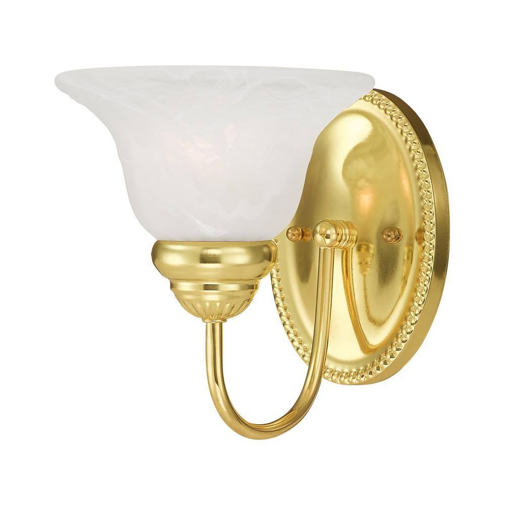 Edgemont Polished Brass 1-Light Outdoor Wall Sconce with White Alabaster Glass