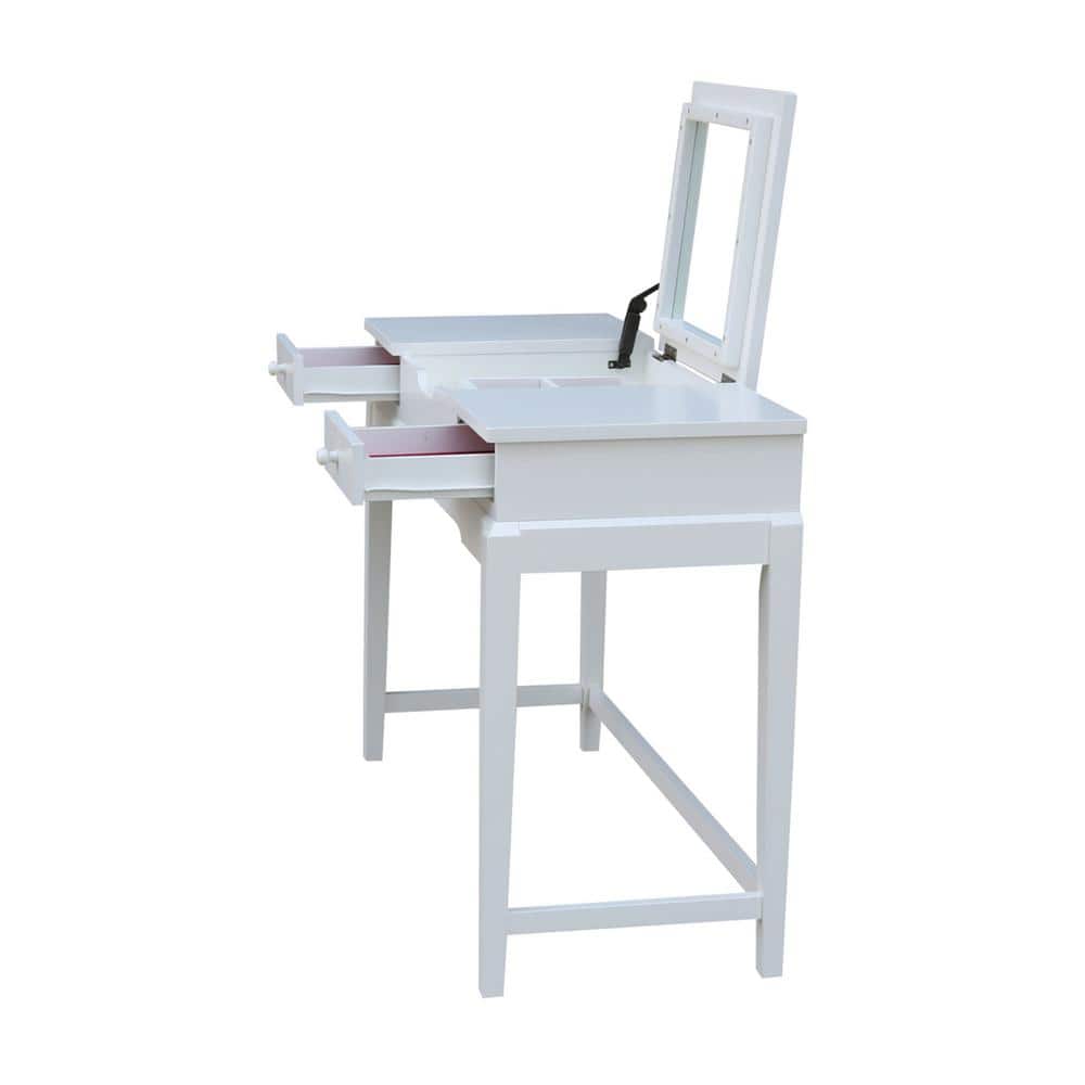 White Solid Wood Traditional Vanity Table with Bench