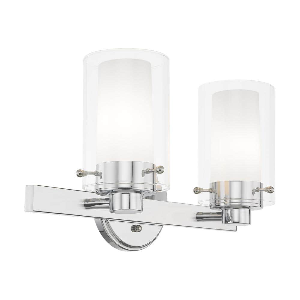 Sleek Sophistication Polished Chrome 2-Light Vanity with Double-Glass Effect