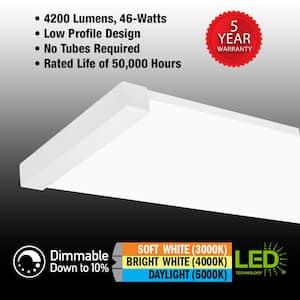 48 in. x 10 in. White Wood End Cap LED Flush Mount Ceiling Light 4200 Lumens 3000K 4000K 5000K Kitchen Office