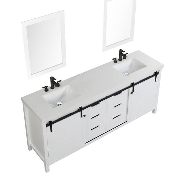 Eviva Dallas 84 in. W x 22 in. D x 34 in. H Double Bath Vanity in White with White Quartz Top with White Sinks