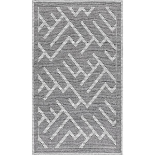 nuLOOM Hudson Abstract Maze Gray 2 ft. 2 in. x 3 ft. 9 in. Indoor Bath Mat