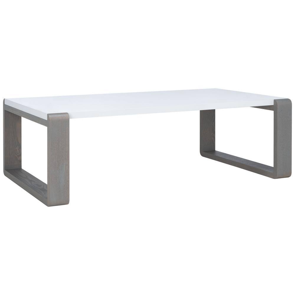 White and Grey Lacquered Wood Rectangular Coffee Table