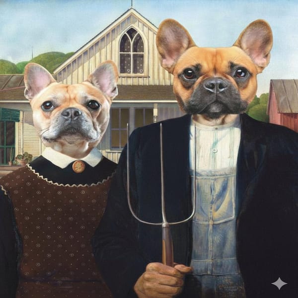 VENICE BEACH Collections French Bulldog American Gothic Farmers by