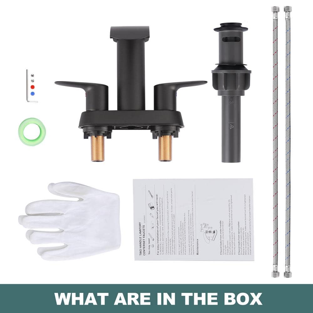 Matte Black Double Handle Waterfall Bathroom Faucet with Pop-up Drain Kit