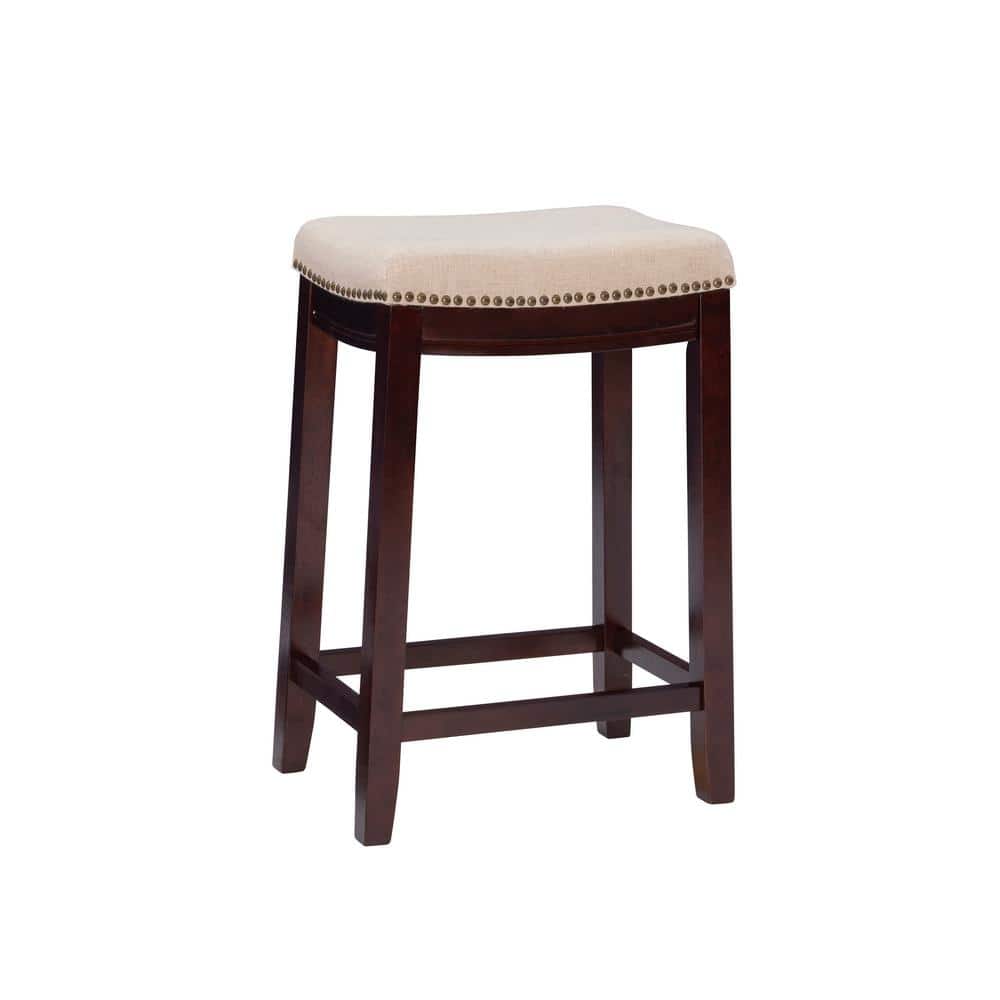 Concord 26.5 in. Dark Walnut Brown and Beige Backless Wood Counter Stool wi