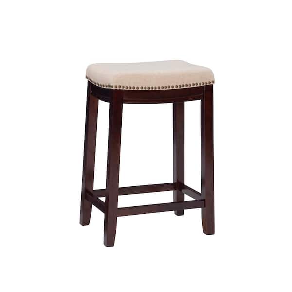 Linon Home Decor Herbie 26 in. H Dark Walnut Backless Counter Stool with Beige Linen Seat