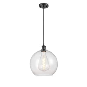 Athens 60-Watt 1 Light Matte Black Shaded Mini Pendant Light with Seeded glass Seeded Glass Shade