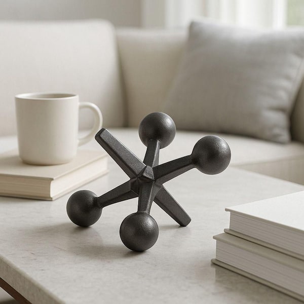 Liv & Skye Black 7 in. x 5 in. Metal Jacks Abstract Sculpture