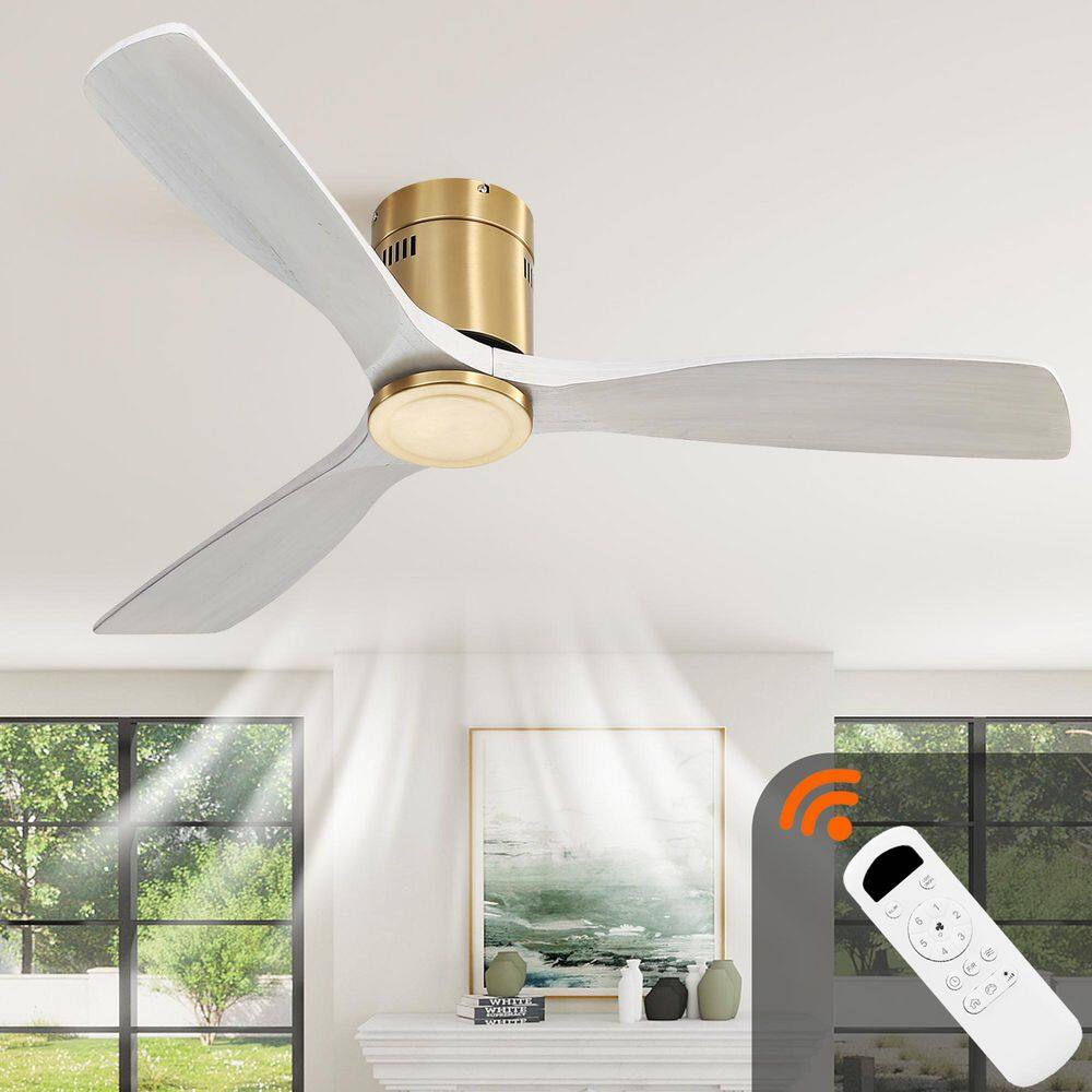 52 in. White Flush Mount Low Profile Ceiling Fan,3 Solid Wood Blades and Remote,Noiseless Reversible Motor,Without Light price history on PriceWatchPro