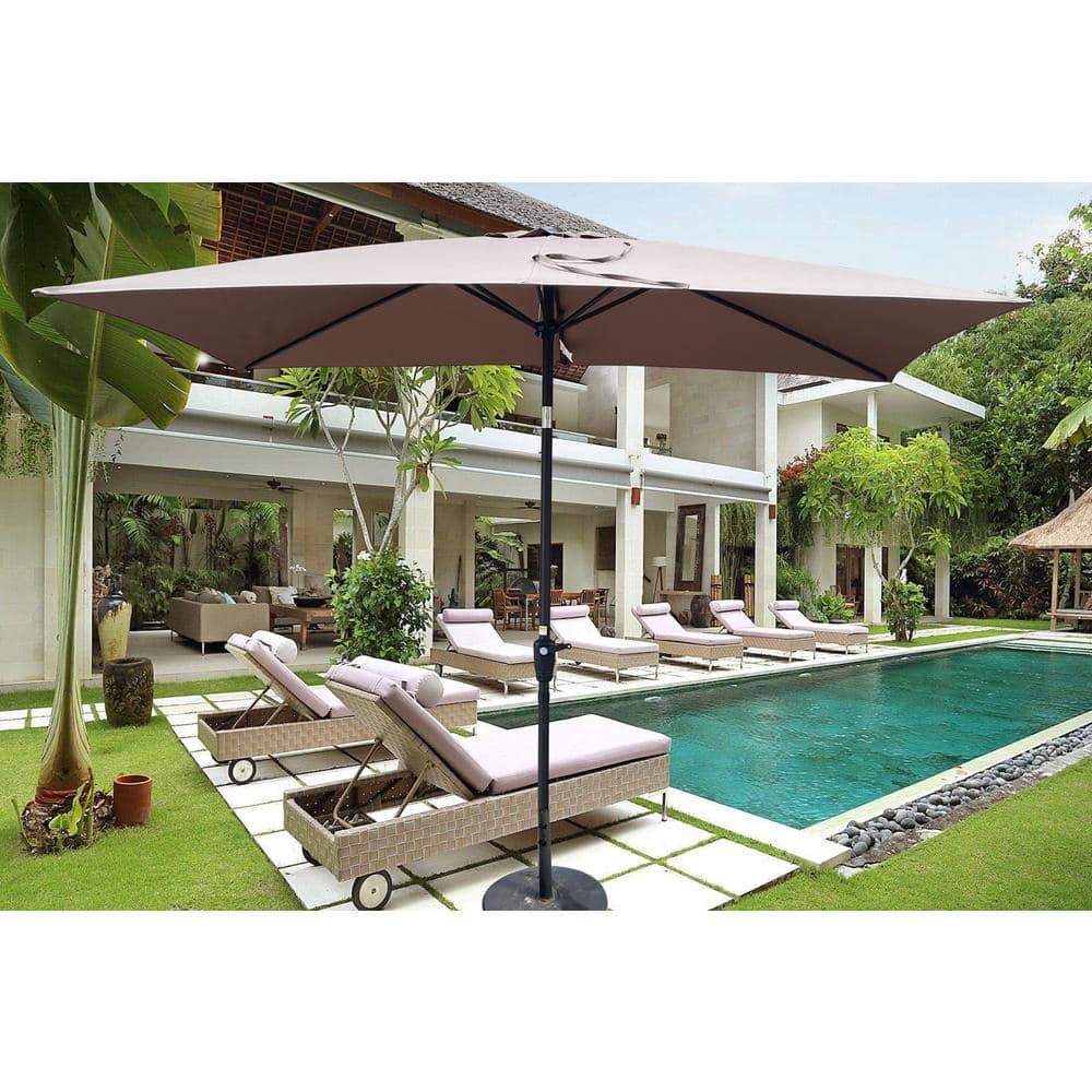 6 ft. x 9 ft. Outdoor Market Patio Umbrella with Crank and Button, Mushroom