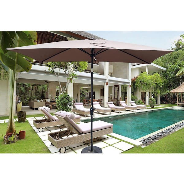 Unbranded 6 ft. x 9 ft. Outdoor Market Patio Umbrella with Crank and Button, Mushroom Color, Suitable for Garden and Backyard