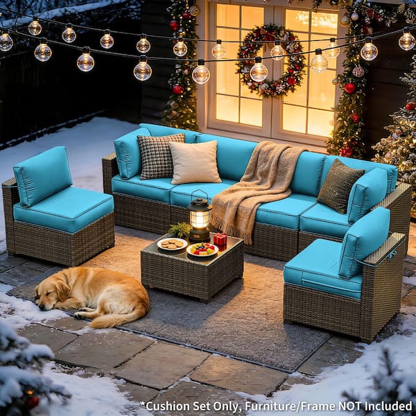 26 in. x 26 in. x 5 in. (14-Piece) Deep Seating Outdoor Lounge Chair Sectional Cushion Lake Blue