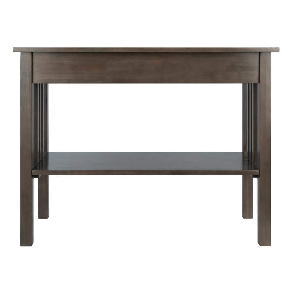 Transitional Oyster Gray Solid Wood Console Table with Storage