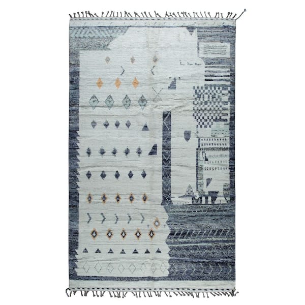 Colorful Hand-Knotted Wool Marrakech Rug, Multicolored 6 ft. x 9 ft. Contemporary Handspun for Modern Ho, Area Rug