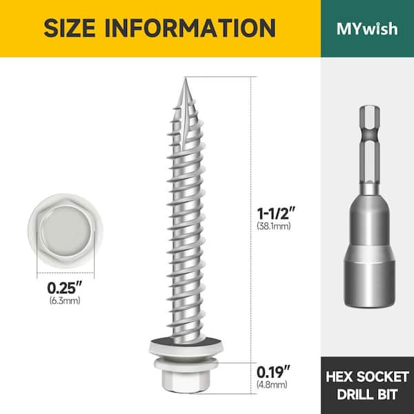 #10 x 1-1/2 in. White Hex Washer Head Self-Drilling Metal Roofing Screws (50-Pack)