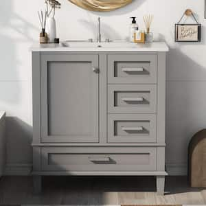 30 in. W. x 18 in. D x 34 in. H Single Sink Freestanding Bath Vanity in Grey with White Cultured Marble Top