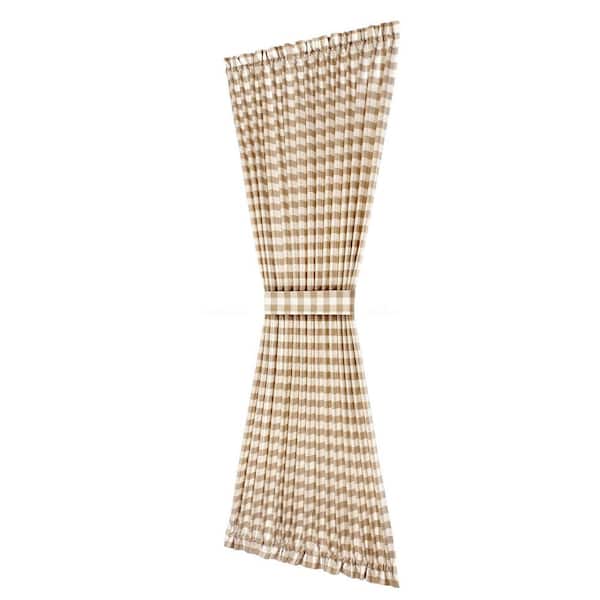 ACHIM Buffalo Check 54 in. W x 72 in. L Polyester/Cotton Light Filtering Door Panel and Tieback in Taupe